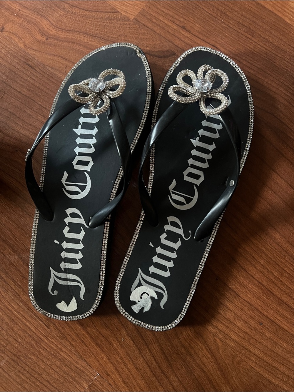 Juicy Couture Black Crystal-Trim Flip Flops
